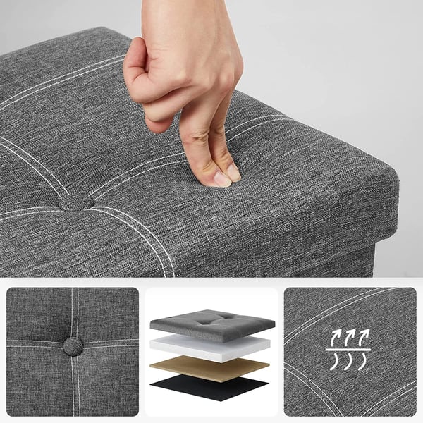Songmics Storage Ottoman, sammenfoldelig opbevaringskiste, 110 x 38 x 38 cm, faux linned fodskammel, holder op til 300 kg, soveværelse stuehallen, mørkegrå LSF077G04