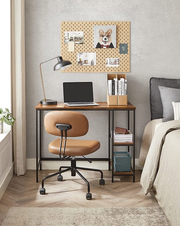 Desch Tietokonepöytä Pc Työpöytä Toimistopöytä 2 Hyllyllä Oikealla Tai Vasemmalla Toimistoon Olohuoneeseen Teräsrunko Teollinen Muotoilu Vintage Ruskea/musta