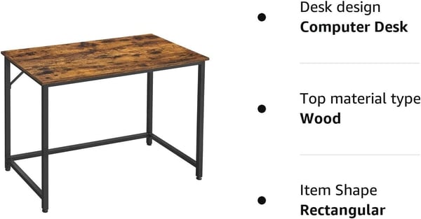 Vasagle Computer Desk, Writing Desk, Small Office Table, 50 x 100 x 75 cm, studie, hjemmekontor, enkel samling, stål, industriel design, rustik brun og sort LWD41XV1