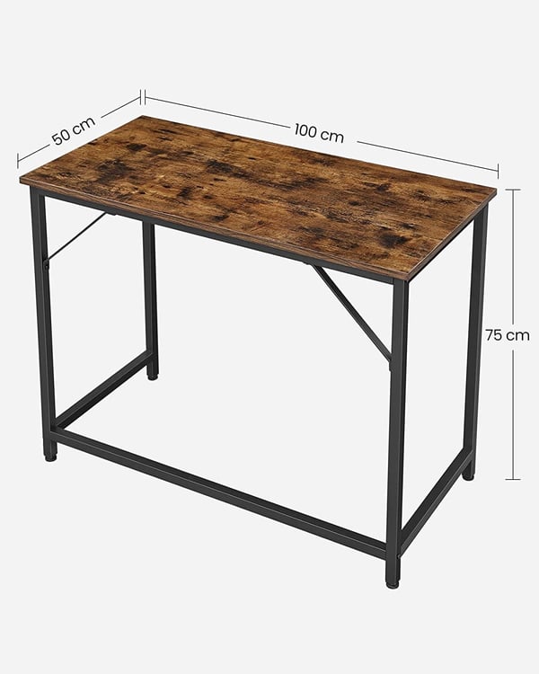 Vasagle Computer Desk, Writing Desk, Small Office Table, 50 x 100 x 75 cm, studie, hjemmekontor, enkel samling, stål, industriel design, rustik brun og sort LWD41XV1