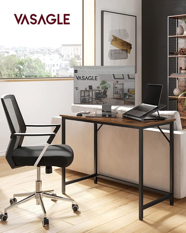 Vasagle Computer Desk, Writing Desk, Small Office Table, 50 x 100 x 75 cm, studie, hjemmekontor, enkel samling, stål, industriel design, rustik brun og sort LWD41XV1