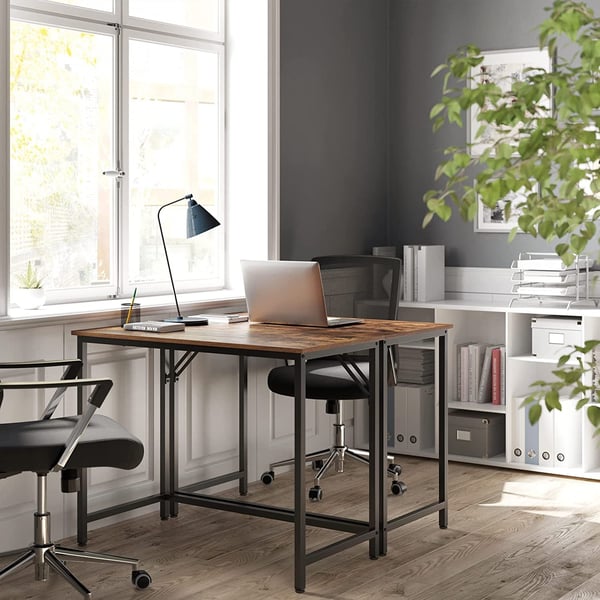 Vasagle Computer Desk, Writing Desk, Small Office Table, 50 x 100 x 75 cm, studie, hjemmekontor, enkel samling, stål, industriel design, rustik brun og sort LWD41XV1