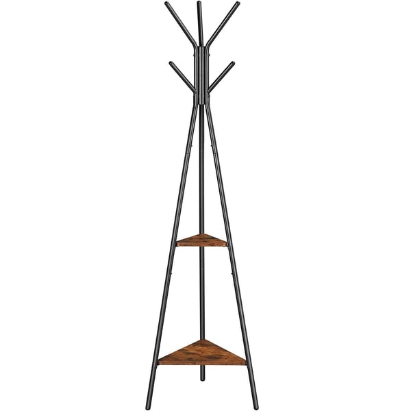 Vasagle frakke rack fritstående, frakke bøjle stativ, hall træ med 2 hylder, til tøj, hat, taske, industriel stil, rustik brun og sort RCR16BX Vasagle frakke rack fritstående, frakke bøjle stativ, hall træ med 2 hylder, til tøj, hat, taske, industriel stil, rustik brun og sort RCR16BX