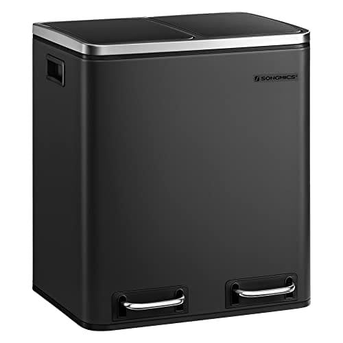 Songmics køkkenspand, 2 x 15 l stålspande, stigespande med indvendige spande, lugtfast