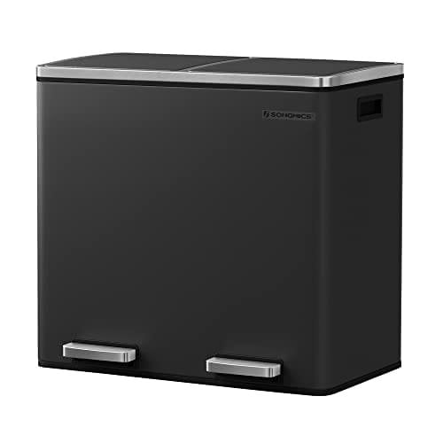 Songmics Recycling Bin, Double Trash Can, 2 x 24l, med 2 fack, svart