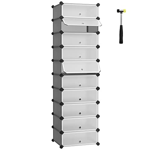 Songmics Interlocking Shoe Rack, förvarings organisator, 10 plats, förvaringshylla, grå