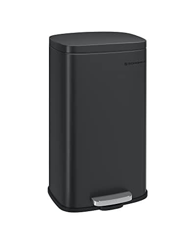 SONGMICS Kökskärl 30L, med pedal, mjukstängande lock, stål, svart