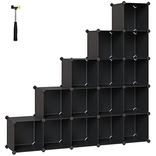 Songmics 15 Cube Förvaringsenhet Skoställ DIY Hyllsystem Stapling Kuber PP Plast, Svart