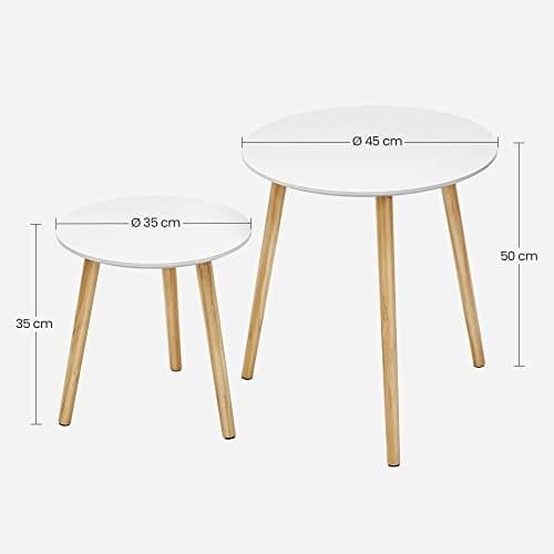 Vasagle 2 sideborde, runde endeborde, minimalistiske sofaborde hvide og naturlige