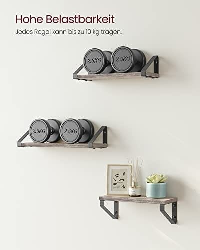 Vasagle Industrial Design Flydende hylder Sæt med 3 vægmonteret, grå sort
