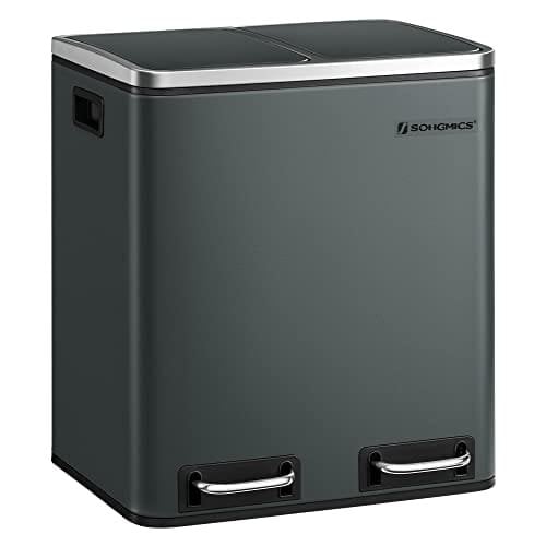 Songmics Kitchen Bin, 2 x 15 L stål skräpfack, stegfack med inre hinkar, antracitgrå