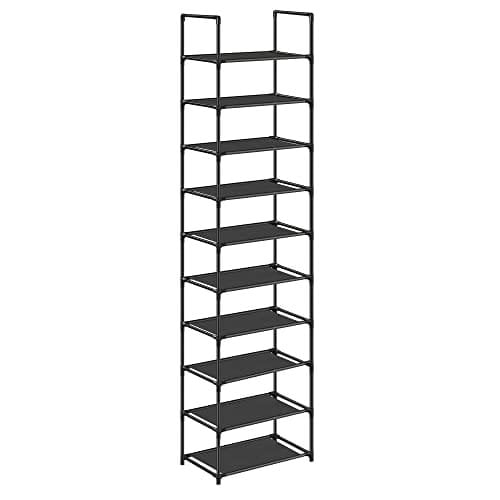 Songmics 10-lagers skoställ, skoförvaring, 45 x 28 x 173 cm, metallram, svart
