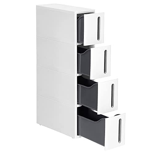Songmics plastopbevaringsbokse, smal opbevaringsvogn på hjul, 45 x 17 x 83 cm, hvid og grå Songmics plastopbevaringsbokse, smal opbevaringsvogn på hjul, 45 x 17 x 83 cm, hvid og grå