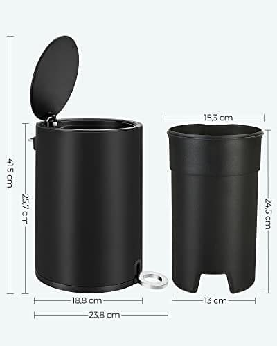Songmics Badeværelseskurv, 3 liters toiletpedalrum, stål