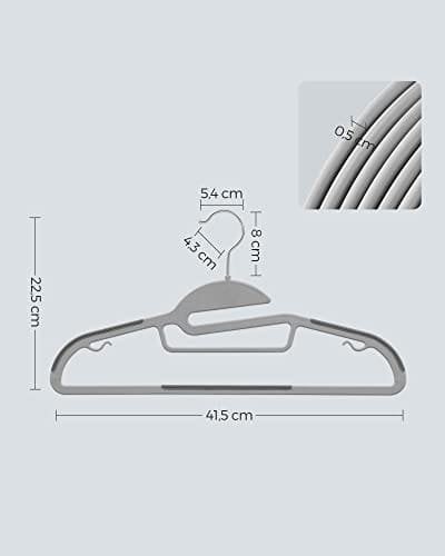 Songmics Sæt med 50 plastik bøjler, skridsikker, 0,5 cm tyk, 41,5 cm lang, mørkegrå
