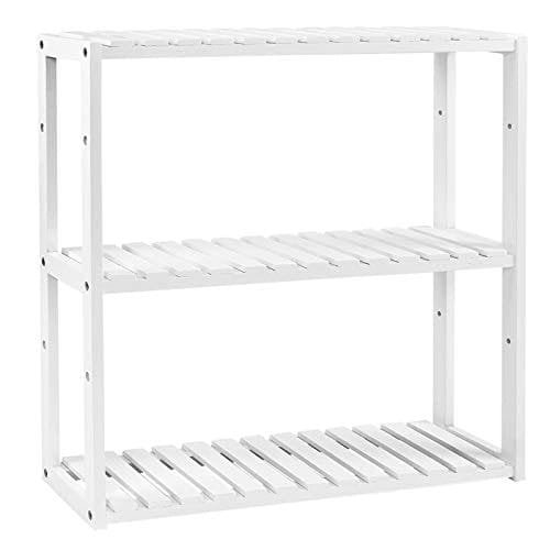 Songmics bambu hylla, höjdjusterbar, 3 nivåhylla, 60 x 15 x 54 cm, vit