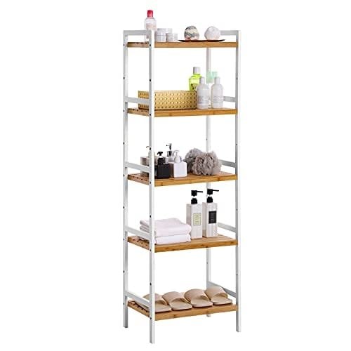 Songmics 5-lags bambus opbevaringsstativ, 31,5 x 45 x 142 cm, naturlig og hvid