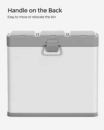 Songmics Pedal Bin, 3 x 8L återvinningsfack, 3-fack metallskräp, stål, vit och grå