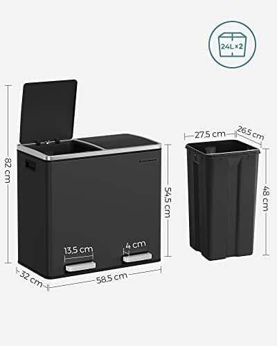 Songmics genbrugsspand, dobbelt skraldespand, 2 x 24l, med 2 fack, sort