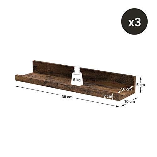 Vasagle kelluvat hyllyt, 3 puisen seinähyllyn setti, 38 cm, rustiikki ruskea