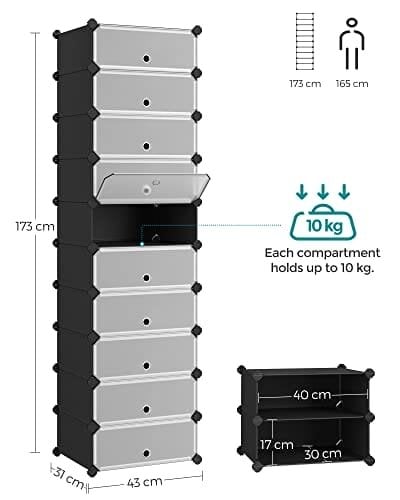 Songmics Interlocking Skohylde, Opbevarings Organizer DIY Opbevaringshylde, Sort