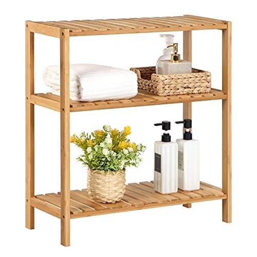 Songmics bambushylder til badeværelse/køkken/skohylde, 60 x 26 x 66 cm, stue, entre