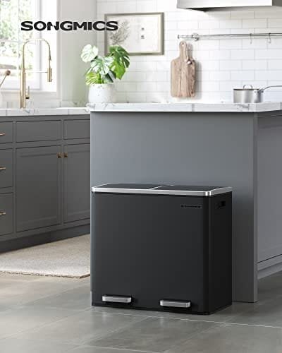 Songmics genbrugsspand, dobbelt skraldespand, 2 x 24l, med 2 fack, sort