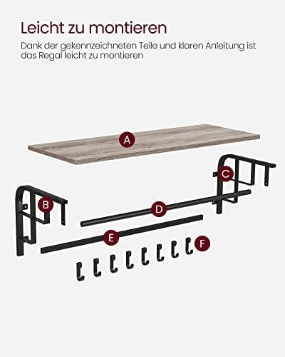 Væghængt, knage med 5 knager og ophængsstang, Greige og sort