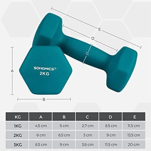 Songmics Hex-håndvægtsæt med stativ - 2 x 1 kg, 2 x 2 kg, 2 x 3 kg, mørkegrå