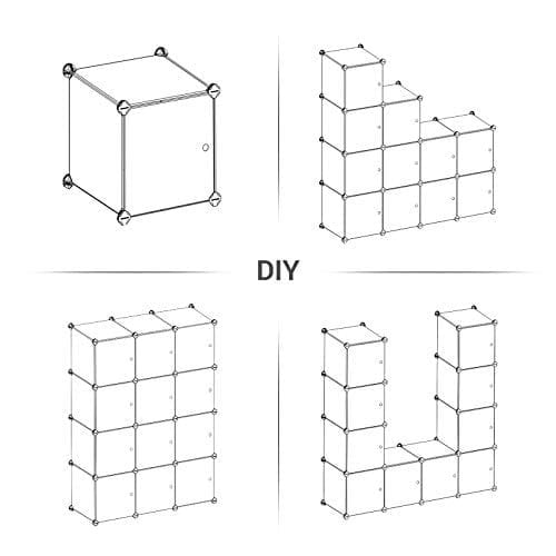 Songmics 12 Cube Opbevaringsorganisator, Plastskab med dør, Skostativ, Skab, Hvid