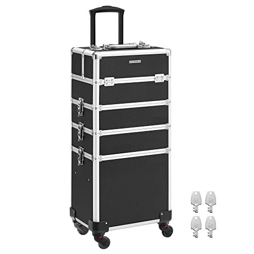 Songmics Professional makeup box, 4-i-1 Travel Beauty Trolley, Stor kosmetisk vagn, smink väska, Svart Songmics Professional makeup box, 4-i-1 Travel Beauty Trolley, Stor kosmetisk vagn, smink väska, Svart