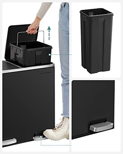 Songmics genbrugsspand, dobbelt skraldespand, 2 x 24l, med 2 fack, sort
