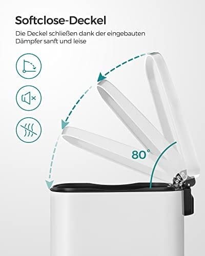 Songmics køkkenpedalspand, 50L skraldespand, med indvendig plastspand, hvid