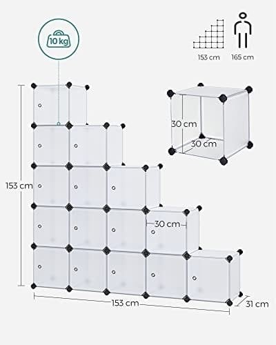 Songmics 15 Cube DIY Opbevaringsorganiseringsenhed Plastgarderobe med døre, hvid