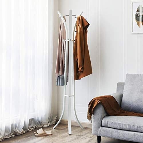 Songmics Heavy Duty Hat Stand, vaateripustin, Coat Tree 9 Hook Metal, 176cm valkoinen
