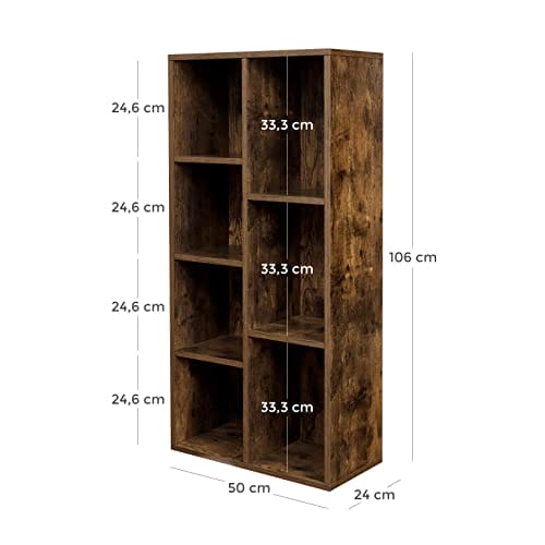 Vasagle 7-rums børne reol, fritstående, 50 x 24 x 106 cm, rustik brun