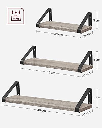 Vasagle Industrial Design Flydende hylder Sæt med 3 vægmonteret, grå sort