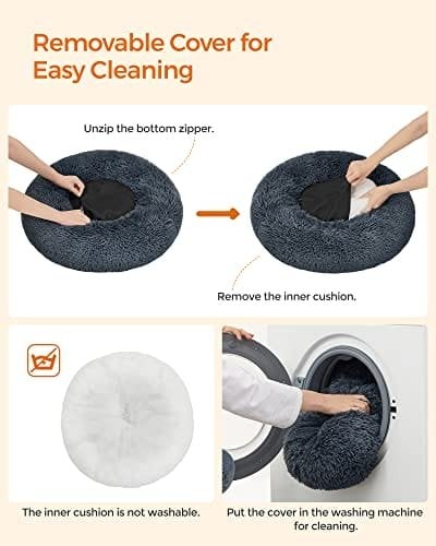 FEANDREA Donut Cat Bed, Fluffy Calming Pet Bed, 70 cm, Mørkegrå