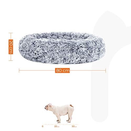 Hundeseng, Donut-katteseng, Fluffy Beroligende Kæledyrsseng med Aftageligt Vaskbart Betræk, Blødt Langt Plys, 80 Cm, Grå