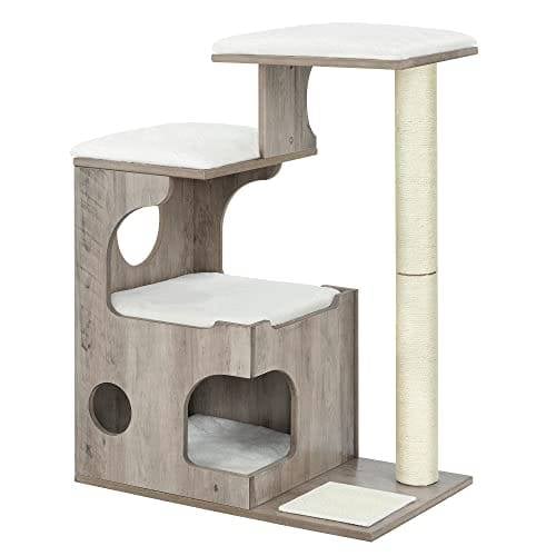 Feandrea CAT kradsestolpe 86 cm med 3 liggepladser og hulrum, kattetræ, grå-hvid Feandrea CAT kradsestolpe 86 cm med 3 liggepladser og hulrum, kattetræ, grå-hvid