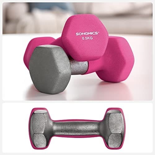Songmics 2 käsipainoa, 2 x 0,5 kg liukumattomat neopreenikäsipainot, mattapintainen, vaaleanpunainen