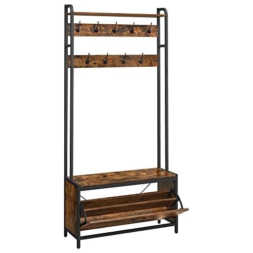 Vasagle Klädställ med skoskåp, klädhängare med bänk, vintage brun/svart