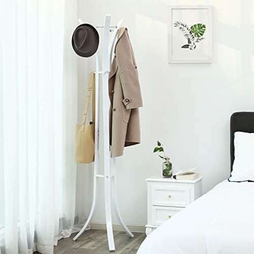 Songmics Heavy Duty Hat Stand, vaateripustin, Coat Tree 9 Hook Metal, 176cm valkoinen