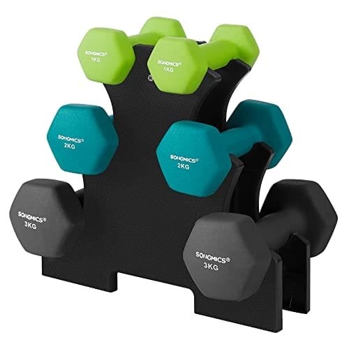 Songmics Hex hantelar set med stativ – 2 x 1 kg, 2 x 2 kg, 2 x 3 kg, mörkgrå