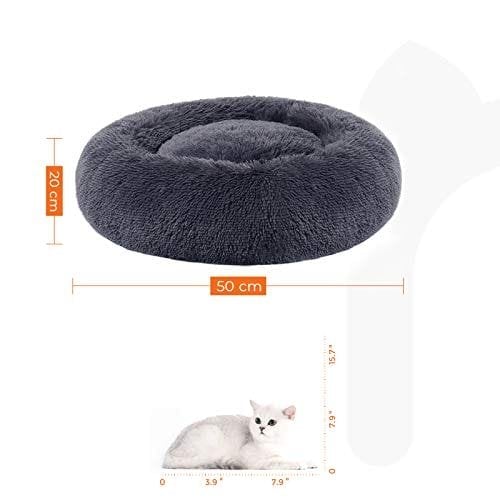 Koiran Sänky Donut Cat Bed Fluffy Rauhoittava Lemmikin Sänky Irrotettavalla Pestävällä Päällyksellä Pehmeä Pitkä Pehmo 50cm Tummanharmaa