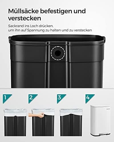 Songmics køkkenpedalspand, 50L skraldespand, med indvendig plastspand, hvid