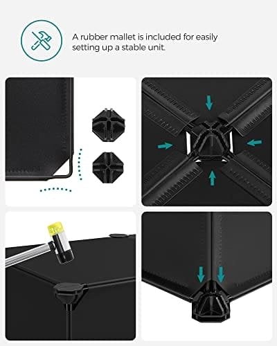 Songmics Interlocking Skohylde, Opbevarings Organizer DIY Opbevaringshylde, Sort