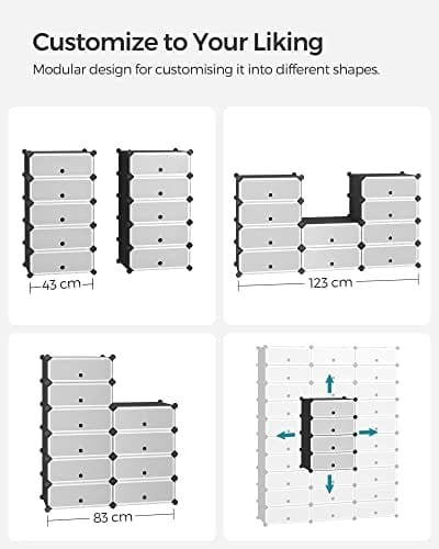 Songmics Interlocking Skohylde, Opbevarings Organizer DIY Opbevaringshylde, Sort