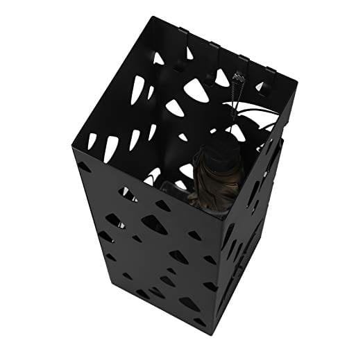 Songmics Metal Paraply Stand, firkantet paraplyholder med drypbakke og 4 kroge, sort
