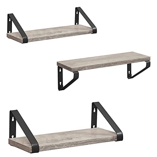 Vasagle Industrial Design Flytande hyllor Set med 3 Väggmonterade, Grå Svart